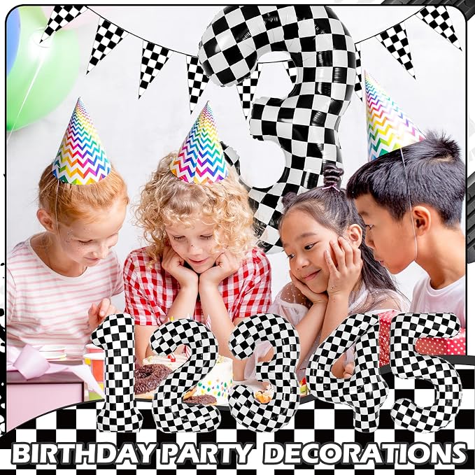 40 Inch Checkered 3 Balloons, Boys Girls Racing Car Track Theme Supplies - Image 5