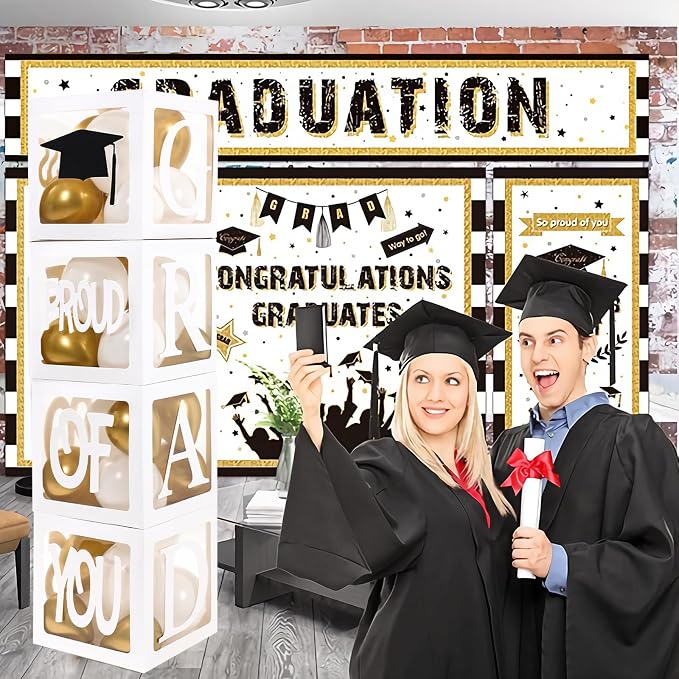 Graduation Decorations 2026, PROUD OF YOU, Class of 2026 and 130pcs White Gold - Image 3