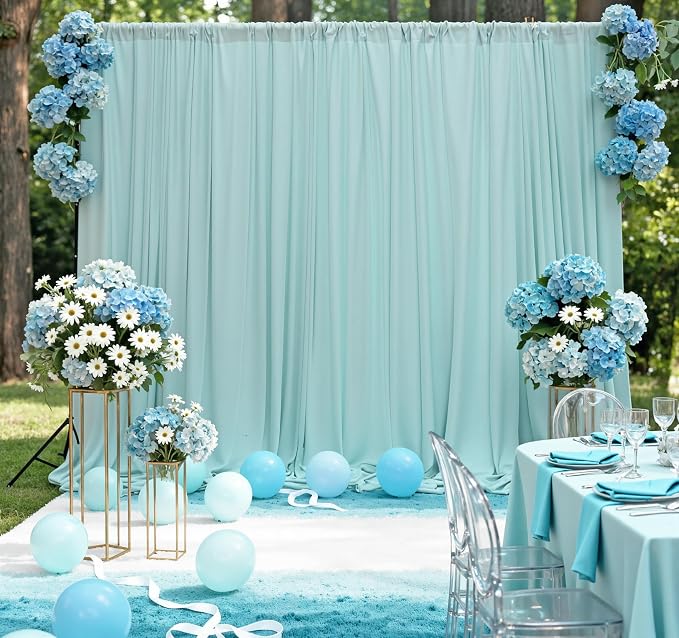 Light Green Backdrop for Parties Wedding Cyan Backdrop Curtains Rod Pocket by MEETSKY