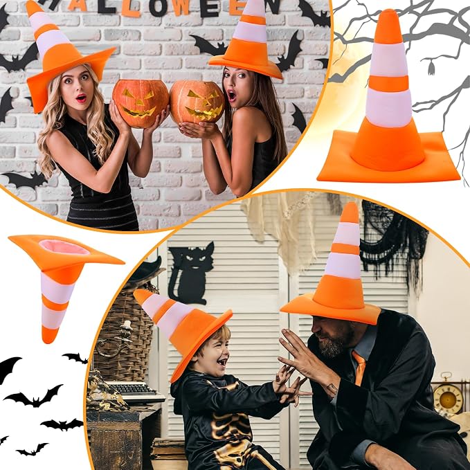 Yalikop Orange Traffic Cone Hat Halloween Construction Hat Funny Road Worker - Image 6