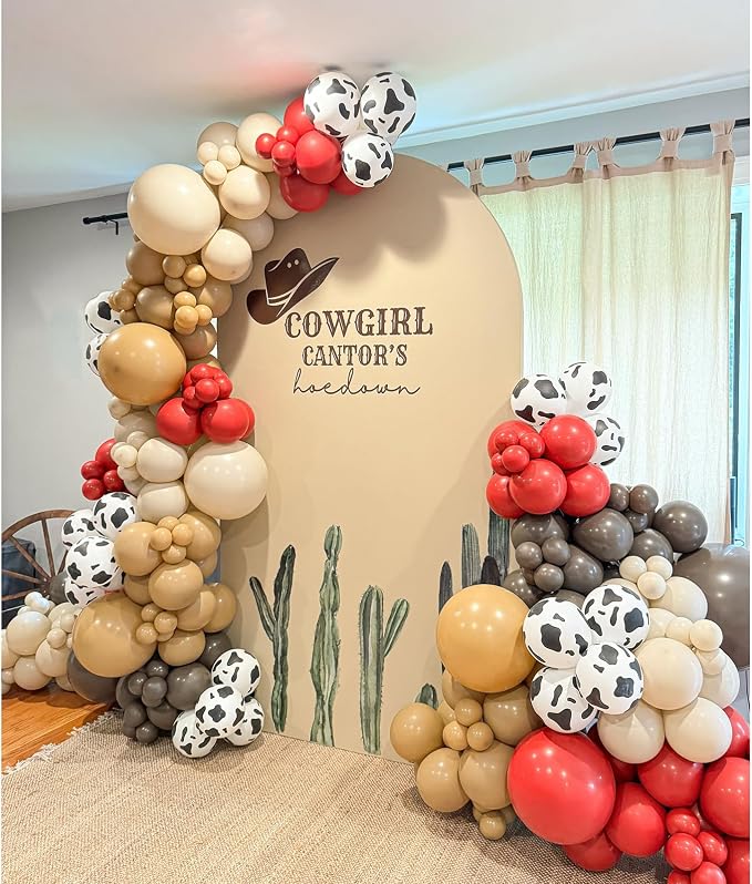 153 Pcs Red Brown Cow Balloon Arch Garland Kit – Red, Sand White, and Cow Print - Image 5