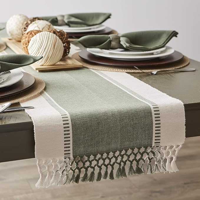 DII Dobby Stripe Table Runner, 13x108 Artichoke & Cream Background | Woven - Image 4