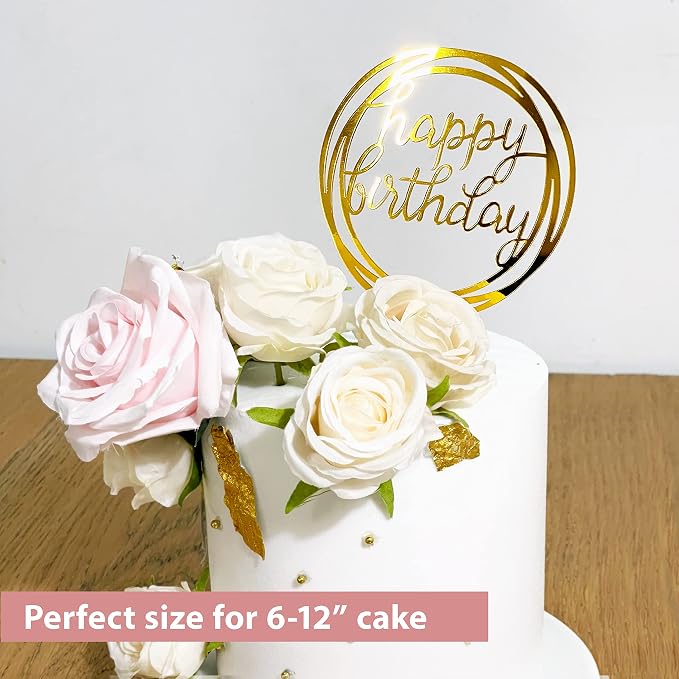 6-Pack Gold Cake Topper Set, Double-Sided Glitter, Acrylic Happy Birthday - Image 3