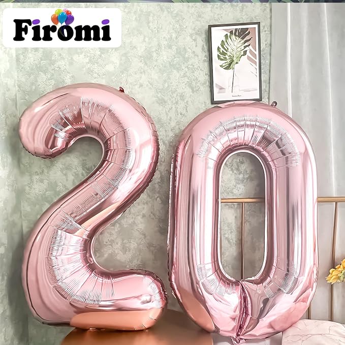 FIROMI 20 Foil Number Balloons Rose Gold 40-inch Big Mylar Balloon Numbers | - Image 3