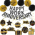 Happy Work Anniversary Decorations Black Gold, Happy Anniversary Banner by Tintisfafa