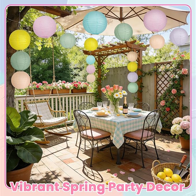 Pastel Paper Lanterns for Classroom, 12-Pc 12" Large Round Hanging Decor | - Image 2
