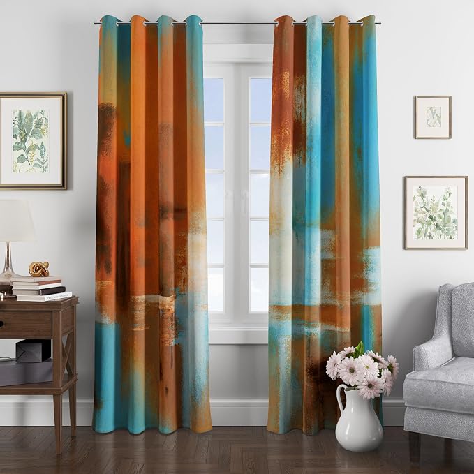 Asuexpect Rust Curtains 2 Panels Abstract Curtain Room Darkening Grommet Window - Image 6