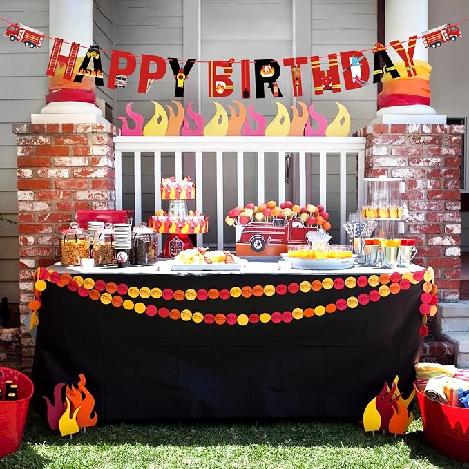 Fire Truck Happy Birthday Banner Fire Engine Rescue Party Sign Firetruck - Image 7