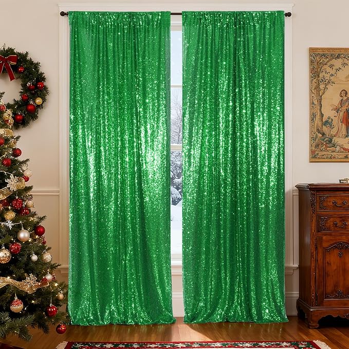 Poise3EHome Green Sequin Backdrop Curtains, 4 Panels 2FTx8FT Glitter Background - Image 3