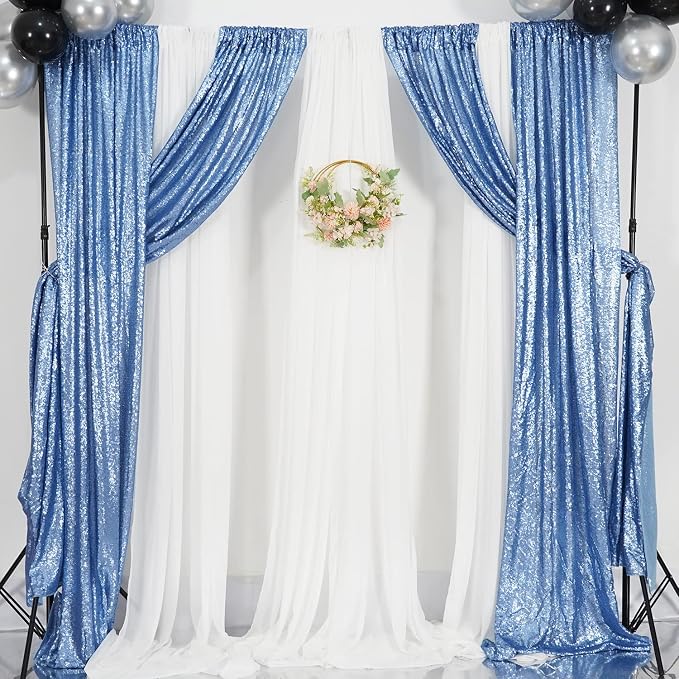 Poise3EHome Baby Blue Sequin Backdrop Curtain, 2 Panels 2Ft x 8Ft Glitter - Image 9