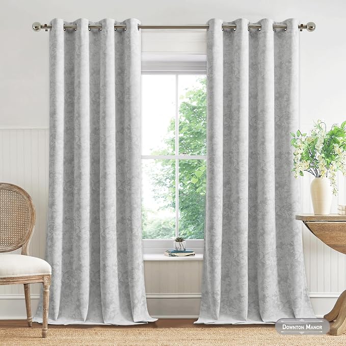 Beauoop Grey Floral Jacquard Blackout Curtains - Image 4