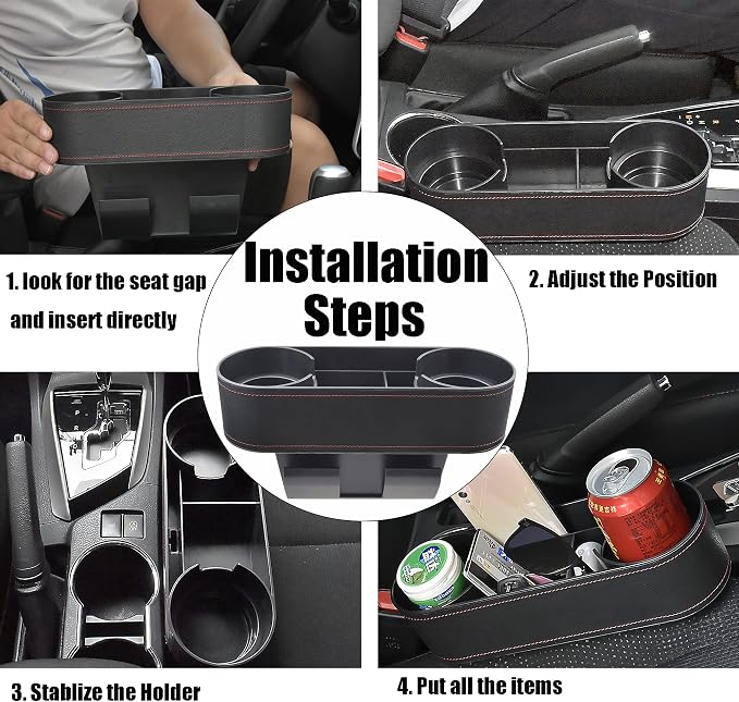 Console Side Pocket Cup Holder for Car, Slim Black | Car Seat Gap Filler - Image 6