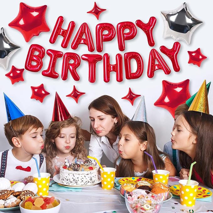 CANREVEL Happy Birthday Banner Decorations + 12Pcs Star Balloons, - Image 4