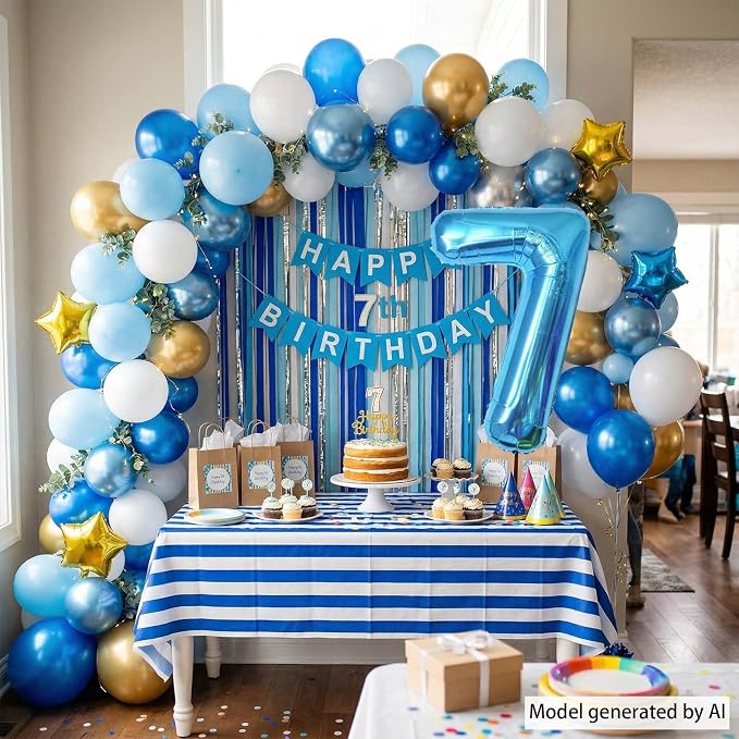 Light Blue Number 7 Balloon 40 Inch, Foil Numeral Sharp Lucky 7 Celebration | - Image 3