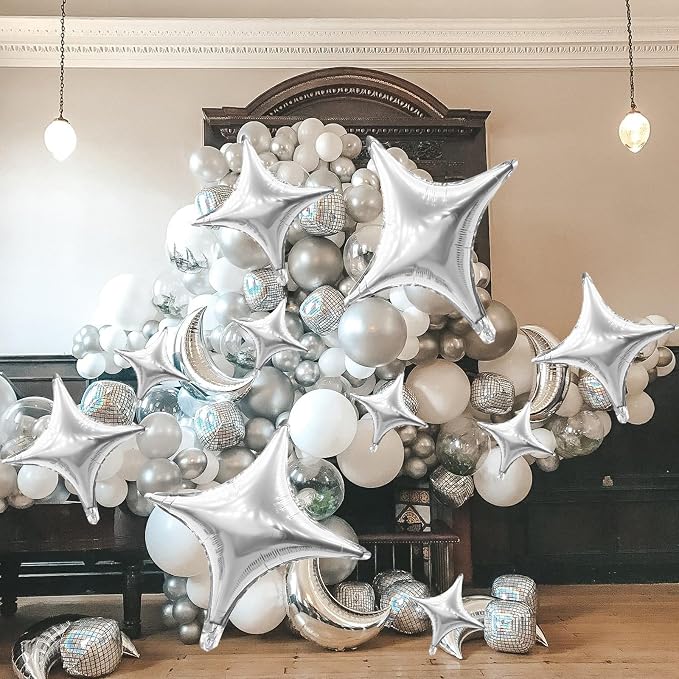 HILAVO 12PCS Silver Star Balloons, 24in 18in 10in Four Angle Star Shaped - Image 6