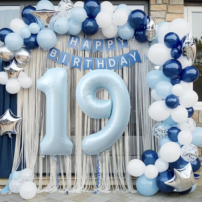 Foil 19 Balloon, Light Baby Blue Big Number 19 Balloons - Image 5