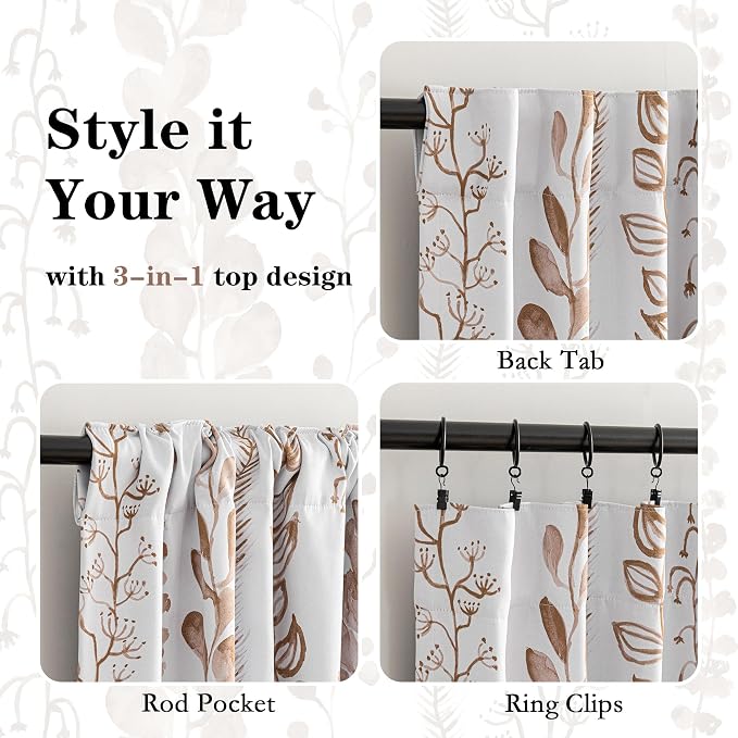 Blackout Curtains 84 Inches Long Leaves Patterned Farmhouse Thermal Insulated - Image 5