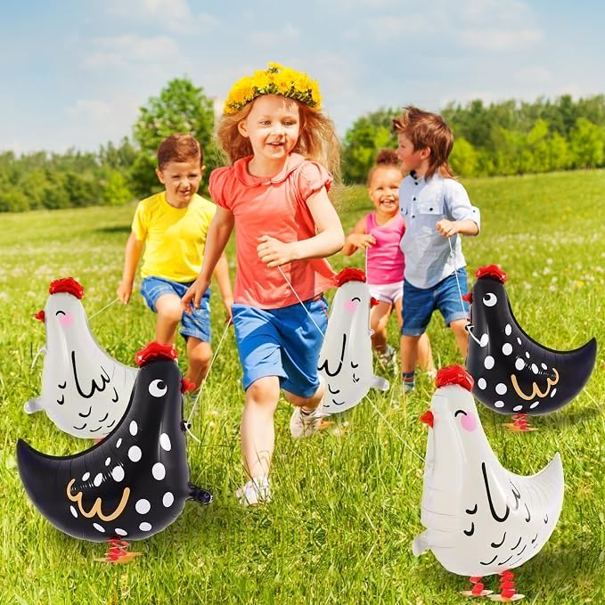6 PCS Walking Chicken Balloons, Aluminum Foil Chicken Party Decorations White - Image 3