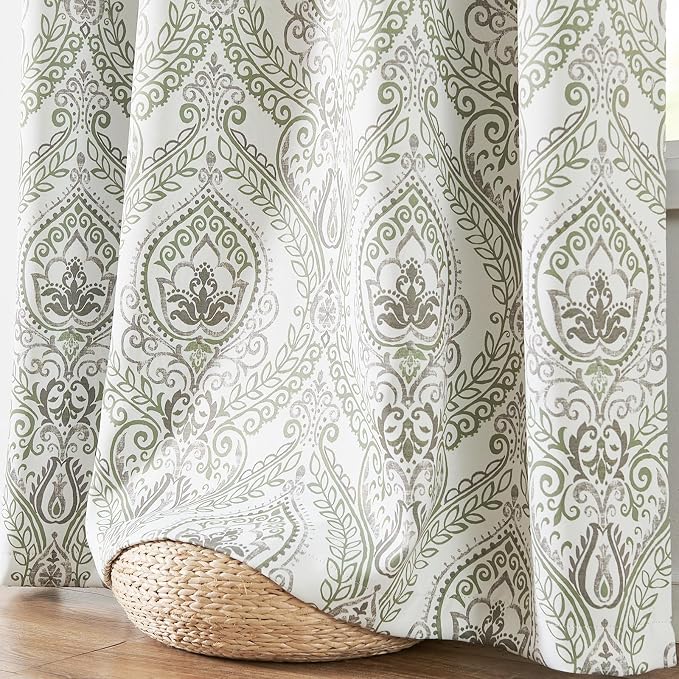 jinchan Sage Green Blackout Curtains 72 Inch Damask Grommet 2 Panels | Room - Image 6