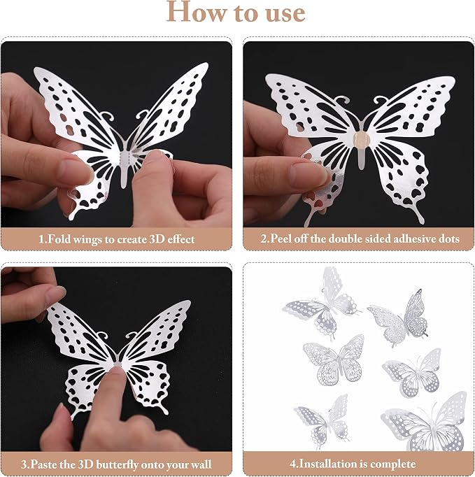 SAOROPEB 3D Butterfly Wall Decor, Removable Metallic Wall Sticker Room Mural - Image 6