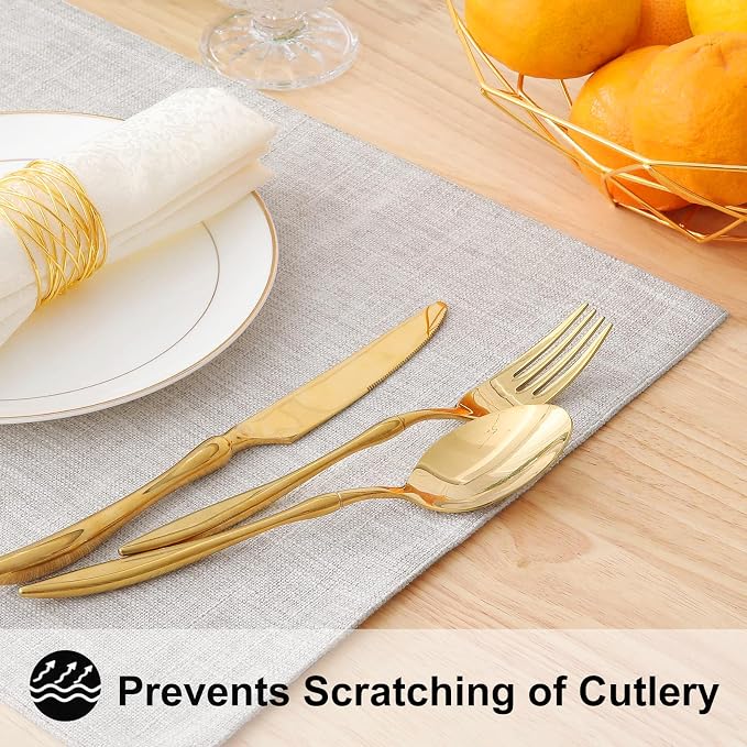 Faux Cotton Linen Placemats Set of 6, Cloth Washable Farmhouse Dining Table Mats - Image 8