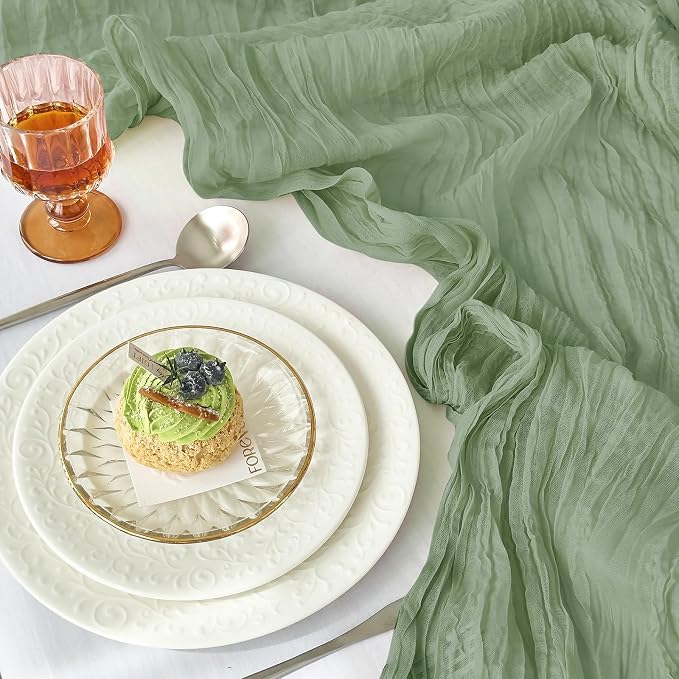 IVAPUPU 4 Pcs Cheesecloth Table Runner - 10ft Sage Green Summer Boho Gauze - Image 2