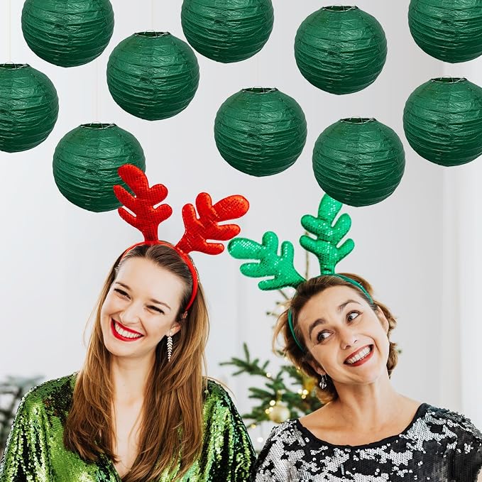 Christmas Green Paper Lanterns Hanging Ceiling Round Lanterns Indoor 10in | - Image 10