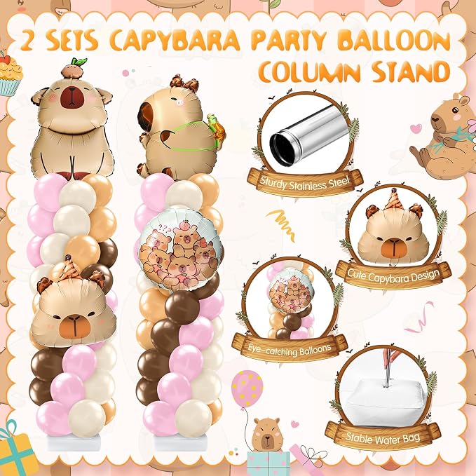 Kasyat 2 Sets Capybara Balloon Column Stand Kit Pink Brown Beige Orange - Image 3