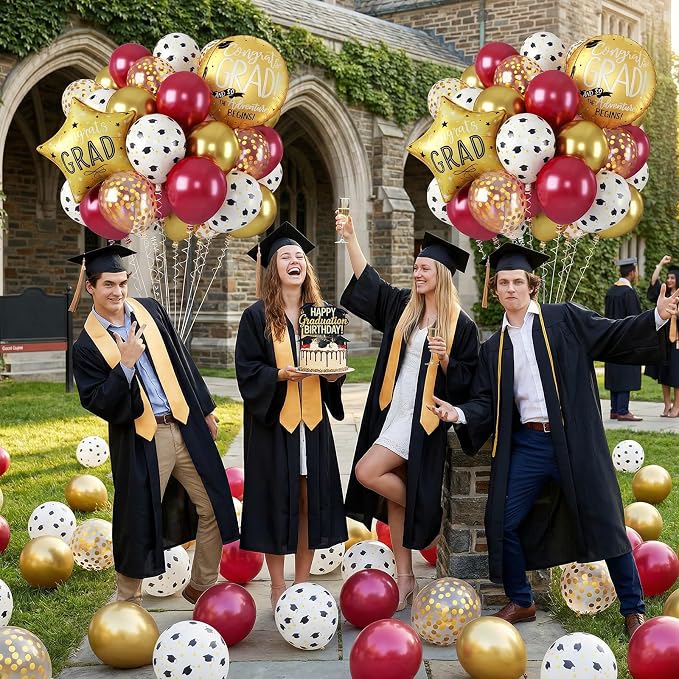 Red Gold Graduation Balloons, Graduation Round Star Balloons Foil, Congrats - Image 5