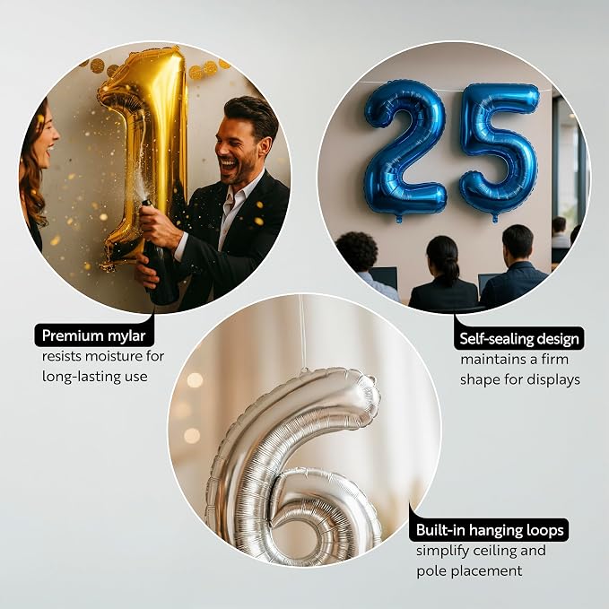 Restaurantware Mylar Balloons 1 Count 16 Inch Aluminum Number 3 Balloons - Image 3