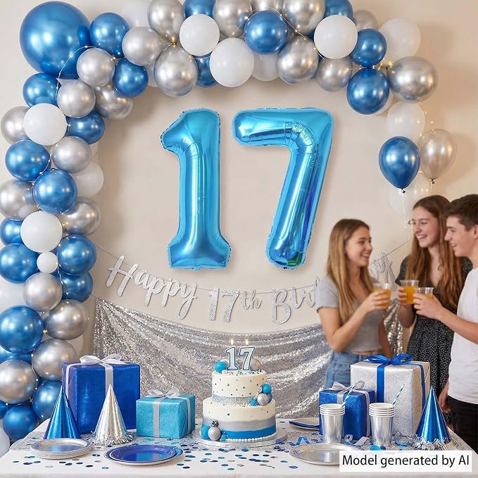 Light Blue Number 17 Balloon 40 Inch, Foil Numeral - Image 2