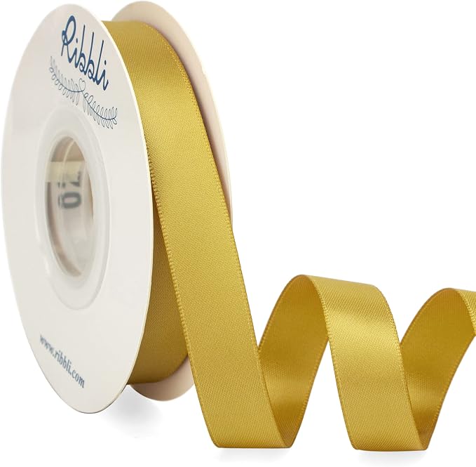 Ribbli Gold Satin Ribbon 5/8 inch x Continuous 25 Yards, Double Faced Satin Use by Ribbli