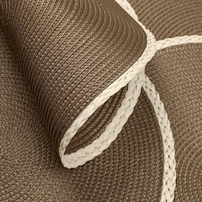 Round Placemats Set of 6, Woven Table Mats, Thin Edge, Coffee Brown | Braided - Image 3