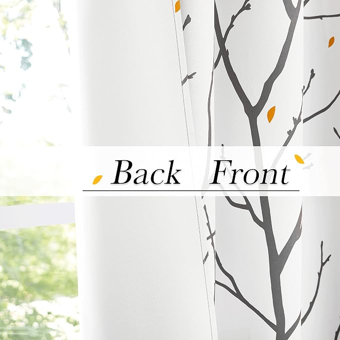NICETOWN White Curtains with Grey Twist Branches & Flowerrain Pattern, W52 x L63 - Image 4
