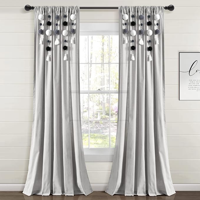 Lush Decor Boho Pom Pom Tassel Linen Window Curtain Panel by LushDecor