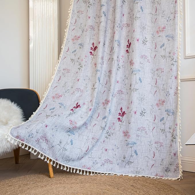 ENJOYBRIDAL Floral Curtains 84 Inch Long Semi Sheer Cute Drapes Light Filtering by ENJOYBRIDAL