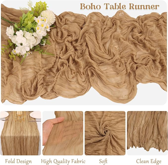 10 Pack Nude Cheesecloth Table Runner 10FT Boho Gauze Fabric Table Runner - Image 3