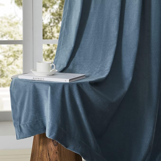 BULBUL Velvet Grayish Blue Blackout Curtains 84 inch Length - Image 6