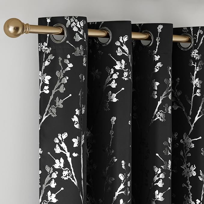 NICETOWN 100% Black Out Curtains 63 inch Long 2 Panels, Grommet Branch Pattern - Image 6