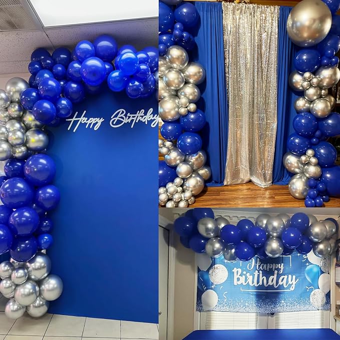 110pcs Royal Blue and Metallic Silver Balloons, 18/12/10/5 Inch Balloons | - Image 2
