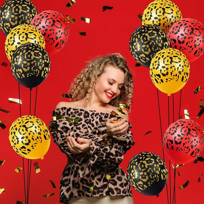 Gejoy 36 Pcs Cheetah Balloons Gold Black Red Leopard Print Balloons 12 Inch - Image 3