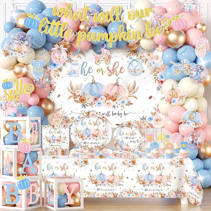 Pumpkin Gender Reveal Decorations, Fall Gender Reveal Decorations includes He by HAKOTI
