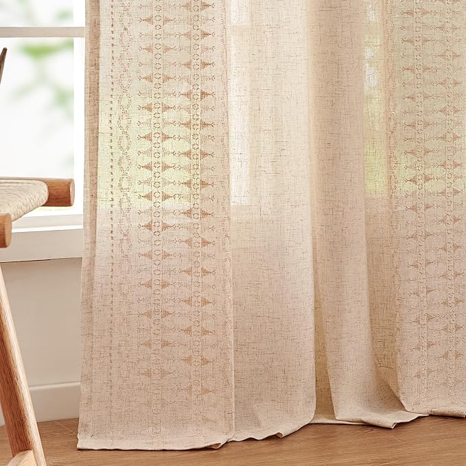 jinchan Boho Curtains for Bedroom Linen Blend Embroidered Bordered Farmhouse - Image 8