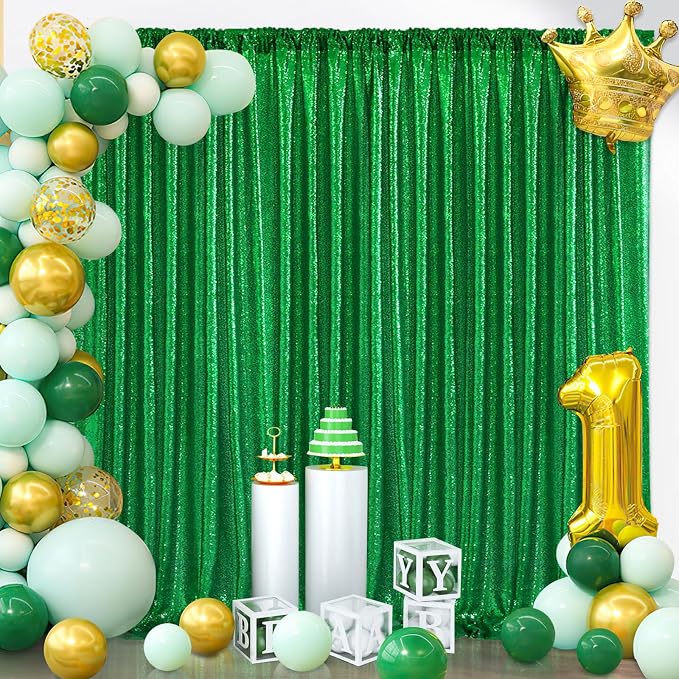 Green Sequin Backdrop Curtains 4 Pcs 2ftx8ft Glitter Shimmer Fabric | Sparkly by B-COOL