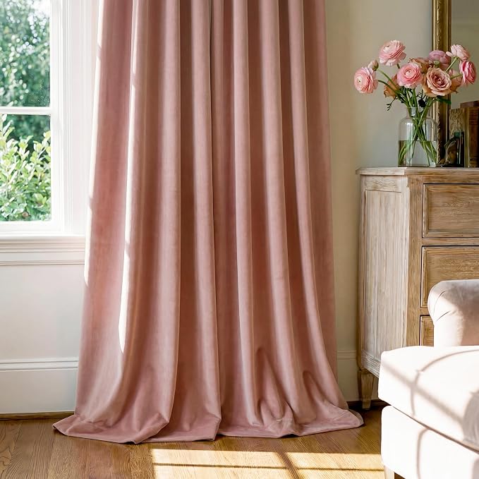 Dusty Pink Velvet Curtains for Girls Bedroom, W52 x L90, 2 Panels | Room - Image 7