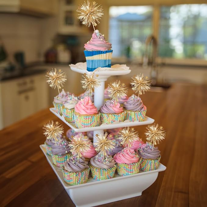 Gyufise 30Pcs Foil Firework Cupcake Toppers Happy Birthday Cake Toppers Sparkle - Image 4