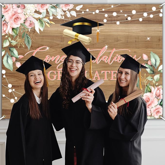 7 x 5 ft Rustic Wood Graduation Banner Congratulations Graduate Party - Image 5