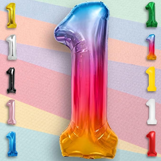 Rainbow Number Balloons 1 Mylar Foil 40 Inch - Image 3