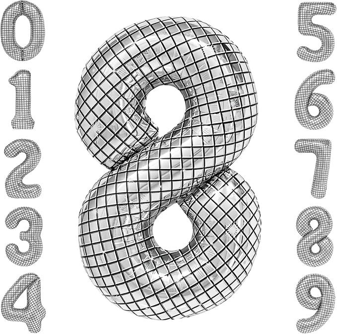 cocodino 40 Inch Disco Number Balloons Large Silver Disco Ball Print Number by cocodino