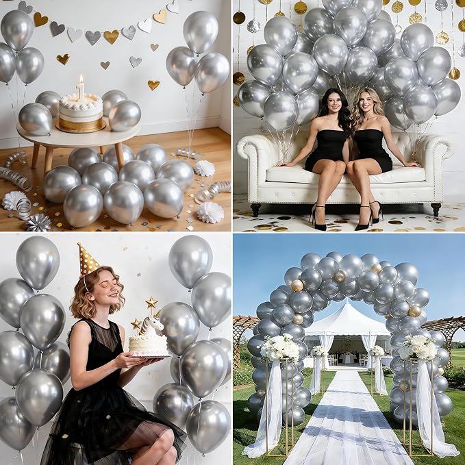 LOLStar Metallic Silver Balloons, 12 inch Latex | Birthday, Engagement - Image 6